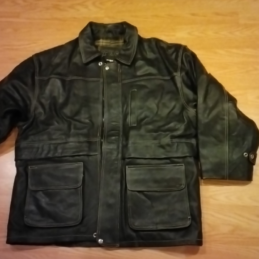 Vintage Men's Black TKO Leather Jacket with Hood and Backpack